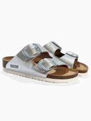 BACKSUN Klapki "Londrina" w kolorze srebrnym rozmiar: 42. Szare klapki Backsun, bez wzorów, klasyczne, z otwartym noskiem, bez obcasa, bez zapięcia. Za 130.99 zł.