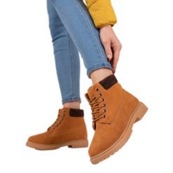 Original Walkman Shoes Camelowe Traperki Ze Skóry brązowe. Brązowe traperki bez wzorów, ze skóry, bez obcasa, bez zapięcia. Za 141.46 zł.