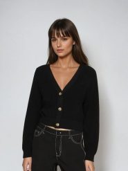 Monki Kardigan w kolorze czarnym rozmiar: XXS. Czarne swetry Monki, xxs, bez wzorów, z bawełny, bez ramiączek. Za 43.99 zł.