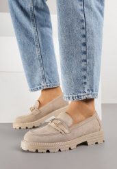 Beżowe Mokasyny Ozdobione Klamrą Wildbluff. Brązowe mokasyny Born2be, bez wzorów, z jeansu. Za 99.99 zł.