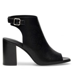 Sandały JENNY. Czarne sandały Jenny, bez wzorów, bez obcasa, na słupku, bez zapięcia. Za 159.99 zł.
