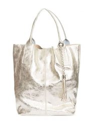 Pia Sassi Skórzany shopper bag "Monte Cimone" w kolorze złotym - 28 x 35 x 17 cm rozmiar: onesize. Żółte shopper bag Pia Sassi, z aplikacjami, z materiału, na ramię, bez dodatków. Za 268.55 zł.