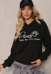 Czarna Bluza z Bawełną Kapturem i Napisem Gelabrina. Czarne bluzy Renee, l, bez wzorów, z bawełny, z kapturem, trekkingowe. W wyprzedaży za 63.99 zł.