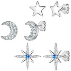 Yokoamii Kolczyki na sztyft Ksiezyc/Gwiazdy z mosiadzu w kolorze srebrnym z cyrkonia 1 ct Damski. Szare kolczyki Yokoamii, z cyrkonią, posrebrzane. Za 159.99 zł.