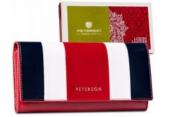 Trójkolorowy portfel skórzany Peterson [DH] PTN PL-411-4682 MULT. Czerwone portfele bez wzorów, ze skóry. Za 62.00 zł.