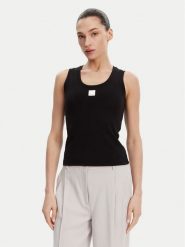 Fracomina Top FP25ST2001J40101 Czarny Slim Fit. Czarne topy Fracomina, s, bez wzorów, z bawełny, bez kołnierzyka, bez ramiączek. Za 109.99 zł.