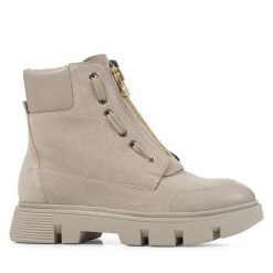 Botki Geox. Brązowe botki Geox, bez wzorów, bez obcasa, na płaskiej podeszwie, bez zapięcia. Za 379.99 zł.