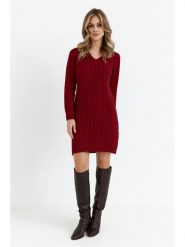 Made of emotion Sukienka dzianinowa w kolorze bordowym rozmiar: L/XL. Czerwone sukienki Made Of Emotion, na co dzień, l, bez wzorów, z dzianiny, bez kołnierzyka, bez ramiączek, midi, proste. Za 160.96 zł.