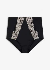Figi lekko modelujące. Czarne bielizna modelująca bonprix, bez wzorów, z koronki. Za 77.99 zł.