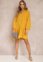 Żółta Sukienka Oromeda. Żółte sukienki Renee, na imprezę, l, bez wzorów, z tkaniny, bez kołnierzyka, bez ramiączek, maxi. W wyprzedaży za 43.99 zł.