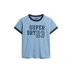 Damska dopasowana koszulka Superdry Athletic Essentials Ringer. Niebieskie t-shirty sportowe Superdry, xl, bez wzorów, bez ramiączek. Za 148.85 zł.