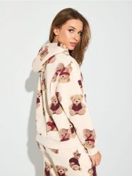 Bluza hoodie ze wzorem - kremowy. Białe bluzy Sinsay, l, bez wzorów, bez ramiączek, bez kaptura. Za 39.99 zł.