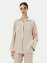 ICONA Koszula RP5LE003 Beżowy Relaxed Fit. Brązowe koszule ICONA, bez wzorów, ze lnu, bez kołnierzyka, bez ramiączek. Za 509.99 zł.
