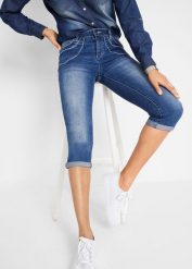 Dżinsy Straight Mid Waist, cropped. Niebieskie jeansy bonprix, bez wzorów, z jeansu. Za 109.99 zł.