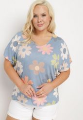 Granatowy Bawełniany T-shirt z Krótkim Rękawem w Kwiatowy Wzór Zorantia. Niebieskie t-shirty Born2be, bez wzorów, z bawełny, bez kołnierzyka, bez ramiączek. Za 79.99 zł.