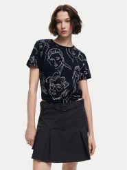 Desigual T-Shirt Caras 24WWTK54 Czarny Regular Fit. Czarne t-shirty Desigual, xs, bez wzorów, z bawełny, bez kołnierzyka, bez ramiączek. Za 109.99 zł.