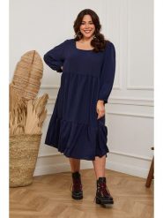 Plus Size Company Sukienka "Arnis" w kolorze granatowym rozmiar: 38. Niebieskie sukienki Plus Size Company, plus size, bez wzorów, klasyczne, bez kołnierzyka, plus size, bez ramiączek, midi. Za 70.24 zł.