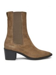 Calvin Klein Botki HW0HW02316 Beżowy. Brązowe botki Calvin Klein, bez wzorów, ze skóry, bez obcasa, na słupku, bez zapięcia. Za 569.99 zł.