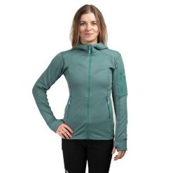 Bluza wspinaczkowa damska Modulus Hoody Women. Zielone bluzy RAB, bez wzorów, bez ramiączek, z kapturem. Za 539.99 zł.