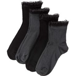 Skarpetki z falbanką (4 pary) bonprix szaro-czarny. Skarpetki marki bonprix. Za 49.99 zł.