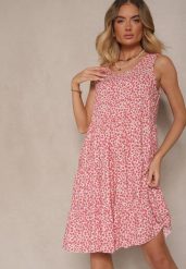 Różowa Sukienka z Bawełnianej Tkaniny w Nakrapiany Wzór Bez Rękawów Nativoria. Czerwone sukienki Renee, na co dzień, l, bez wzorów, z bawełny, eleganckie, bez kołnierzyka, bez ramiączek, midi, kopertowe. W wyprzedaży za 39.99 zł.
