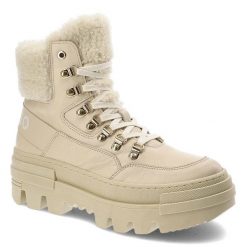 Botki damskie CheBello, ze skóry naturalnej licowej z wysoką cholewką klasycznym sznurowaniem na metalowych hakach, beżowe, 2970-403-MIC-S236. Brązowe botki CheBello, bez wzorów, ze skóry, klasyczne, przed kolano, bez obcasa, na płaskiej podeszwie, bez zapięcia. Za 429.00 zł.