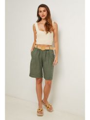 Lin Passion Lniane bermudy w kolorze khaki rozmiar: 36/38. Brązowe szorty Lin Passion, bez wzorów, ze lnu. Za 124.95 zł.