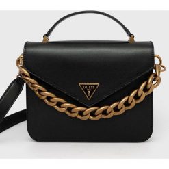 Guess torebka kolor czarny. Czarne listonoszki Guess, z aplikacjami, na ramię, bez dodatków. Za 669.99 zł.