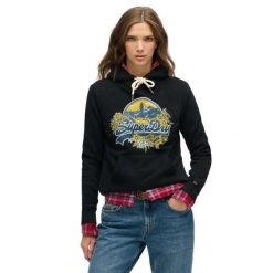 Bluza damska z kapturem Superdry Floral. Czarne bluzy Superdry, bez wzorów, klasyczne, bez ramiączek, z kapturem. Za 342.70 zł.