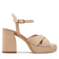 Sandały Unisa. Brązowe sandały Unisa, bez wzorów, bez obcasa, na słupku, bez zapięcia. Za 379.99 zł.
