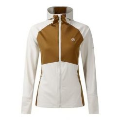 Damska bluza Evolving III z kapturem, elastyczna, w blokach kolorów. Białe bluzy Dare 2b, bez wzorów, z elastanu, z kapturem. Za 379.99 zł.