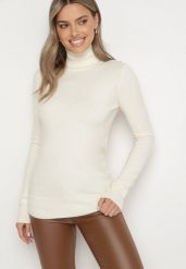 Jasnobeżowy Golf Sweter z Wiskozą i Kaszmirem Zailaya. Brązowe swetry Born2be, bez wzorów, z jeansu, bez ramiączek. Za 69.99 zł.