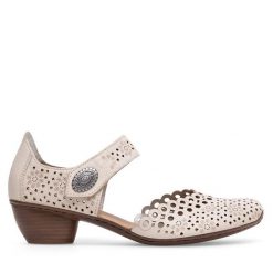 Półbuty Rieker. Brązowe półbuty wsuwane Rieker, bez wzorów, bez obcasa, na obcasie. Za 319.99 zł.