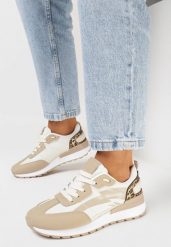 Ciemnobeżowe Sneakersy z Kolorowymi Wstawkami Rawilo. Brązowe buty sportowe lifestyle Born2be, bez wzorów, z dresówki, klasyczne, bez zapięcia. W wyprzedaży za 84.99 zł.