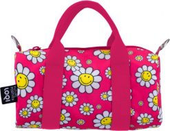 Torba LOQI Weekender Artist Smiley Flowers S malinowa z recyklingu. Różowe torby podróżne LOQI, bez wzorów. Za 129.00 zł.