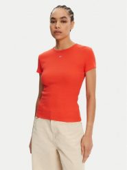 Tommy Jeans T-Shirt Essential DW0DW17383 Pomarańczowy Slim Fit. Brązowe t-shirty Tommy Jeans, xs, bez wzorów, z bawełny, bez kołnierzyka, bez ramiączek. Za 109.99 zł.