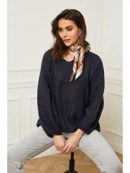 Fleur de Lin Lniana bluzka "Celiane" w kolorze granatowym rozmiar: S. Niebieskie bluzki Fleur de Lin, s, bez wzorów, ze lnu, bez kołnierzyka, bez ramiączek. Za 143.99 zł.