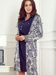 Sweter Kardigan Model 218-3 Blue Liście - Numoco. Niebieskie swetry NUMOCO, l, bez wzorów, z wiskozy, plus size, bez ramiączek. Za 245.08 zł.