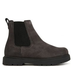 Sztyblety Birkenstock. Szare botki Birkenstock, bez wzorów, bez obcasa, na płaskiej podeszwie, bez zapięcia. Za 854.99 zł.