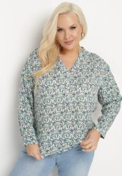 Niebieska Bluzka z Wiskozy w Kwiaty Edilitia. Niebieskie bluzki Born2be, xl, bez wzorów, z jeansu, eleganckie, bez kołnierzyka, bez ramiączek. W wyprzedaży za 38.24 zł.