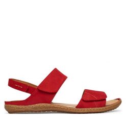 Sandały Josef Seibel. Czerwone sandały Josef Seibel, bez wzorów, bez obcasa, na płaskiej podeszwie, bez zapięcia. Za 439.99 zł.