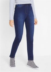 Jegginsy z wysoką talią z wygodnym paskiem, z elastycznego, termoaktywnego materiału. Czarne jeansy bonprix, bez wzorów, z jeansu. Za 129.99 zł.