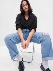 GAP Koszula w kolorze czarnym rozmiar: XXS. Czarne koszule GAP, xxs, bez wzorów, z bawełny, bez kołnierzyka, bez ramiączek. Za 82.64 zł.