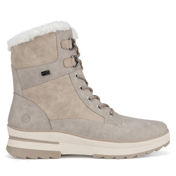 Trzewiki Remonte. Brązowe botki Remonte, bez wzorów, bez obcasa, na płaskiej podeszwie, bez zapięcia. Za 363.99 zł.