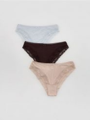 Majtki figi z koronką 3 pack - beżowy. Brązowe figi Reserved, bez wzorów, z koronki. Za 59.99 zł.
