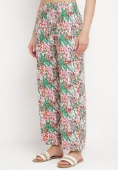 Zielono-Różowe Szerokie Spodnie z Wiskozy w Abstrakcyjny Print z Gumką w Pasie Sumiesa. Zielone jeansy Born2be, l, bez wzorów, z jeansu. Za 59.99 zł.
