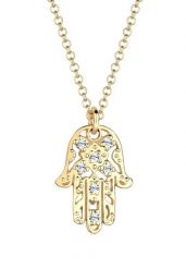Elli Damska zawieszka ręka Hamsa z kryształami w pozłacanym srebrze 925 Sterling Silver Naszyjniki 1 ct Damski. Szare naszyjniki Elli, z materiału, z kryształem, pozłacane. Za 293.99 zł.