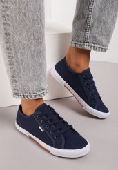 Granatowe Tenisówki Zdobione Przeszyciami Rhaerose. Niebieskie trampki Renee, z aplikacjami, z jeansu, bez zapięcia. W wyprzedaży za 63.99 zł.