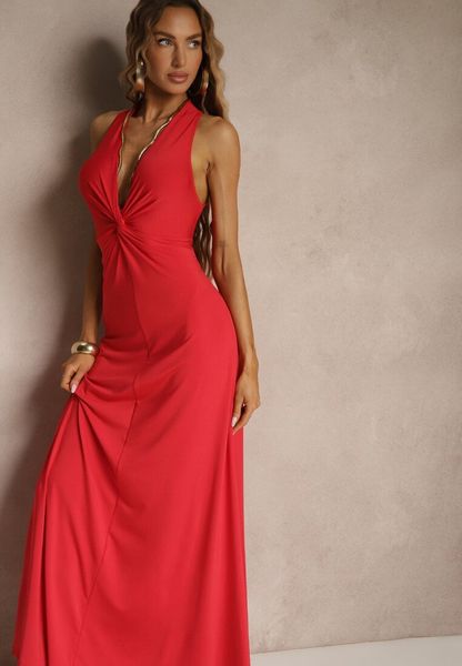 Czerwona Marszczona Sukienka z Wiskozą o Rozkloszowanym Fasonie Bez Rękawów Folonea. Czerwone sukienki Renee, na imprezę, l, bez wzorów, z wiskozy, bez kołnierzyka, bez ramiączek, maxi, kopertowe. Za 159.99 zł.