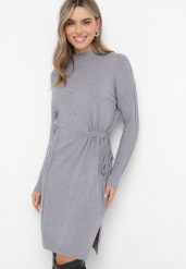 Szara Sukienka Mini ze Sweterkowego Materiału z Półgolfem Ściągana Sznurkiem Docaliva. Szare sukienki Born2be, m, bez wzorów, bez kołnierzyka, bez ramiączek, mini. W wyprzedaży za 76.49 zł.